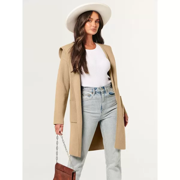 Caracilia Women's Hooded Cardigan Long Sleeve Open Front Casual Oversized Knit Sweater Jacket Coat with Pockets