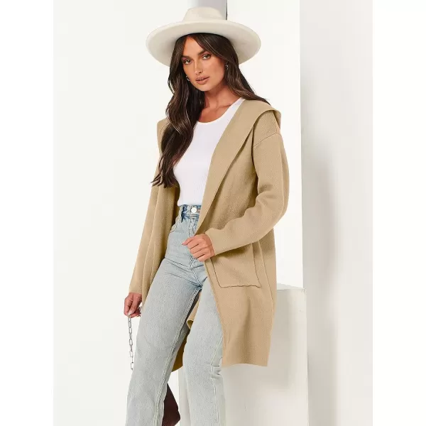 Caracilia Women's Hooded Cardigan Long Sleeve Open Front Casual Oversized Knit Sweater Jacket Coat with Pockets