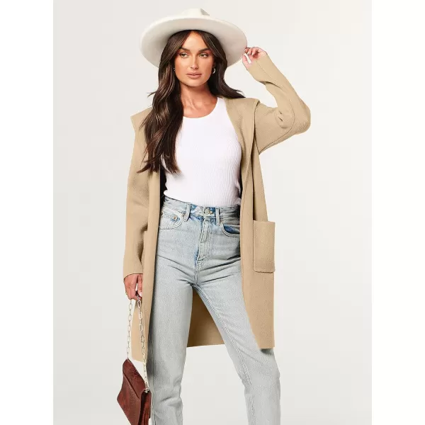 Caracilia Women's Hooded Cardigan Long Sleeve Open Front Casual Oversized Knit Sweater Jacket Coat with Pockets