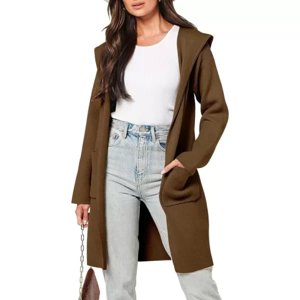 Caracilia Women's Hooded Cardigan Long Sleeve Open Front Casual Oversized Knit Sweater Jacket Coat with Pockets