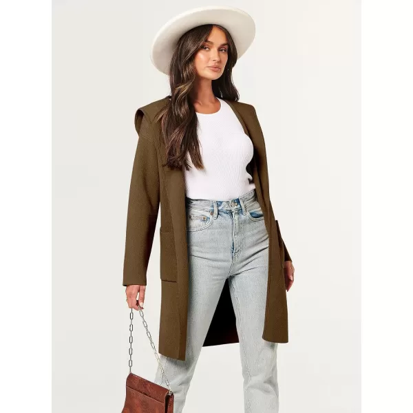 Caracilia Women's Hooded Cardigan Long Sleeve Open Front Casual Oversized Knit Sweater Jacket Coat with Pockets