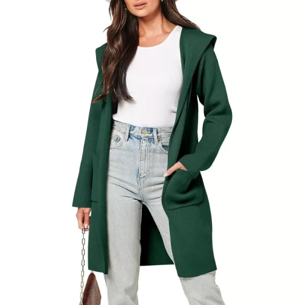 Caracilia Women's Hooded Cardigan Long Sleeve Open Front Casual Oversized Knit Sweater Jacket Coat with Pockets