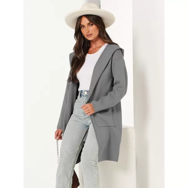 Caracilia Women's Hooded Cardigan Long Sleeve Open Front Casual Oversized Knit Sweater Jacket Coat with Pockets