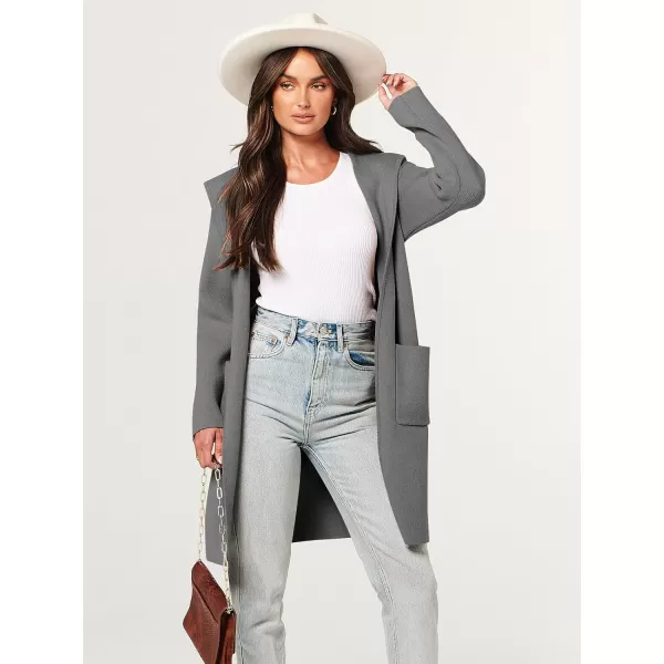Caracilia Women's Hooded Cardigan Long Sleeve Open Front Casual Oversized Knit Sweater Jacket Coat with Pockets