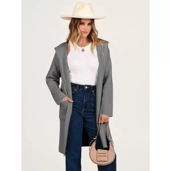 Caracilia Women's Hooded Cardigan Long Sleeve Open Front Casual Oversized Knit Sweater Jacket Coat with Pockets