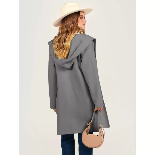Caracilia Women's Hooded Cardigan Long Sleeve Open Front Casual Oversized Knit Sweater Jacket Coat with Pockets