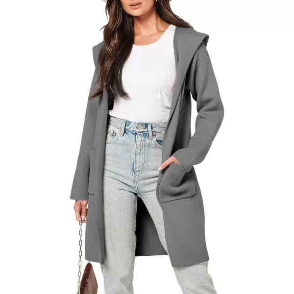 Caracilia Women's Hooded Cardigan Long Sleeve Open Front Casual Oversized Knit Sweater Jacket Coat with Pockets