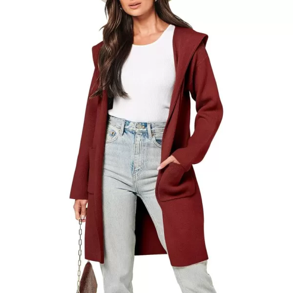 Caracilia Women's Hooded Cardigan Long Sleeve Open Front Casual Oversized Knit Sweater Jacket Coat with Pockets