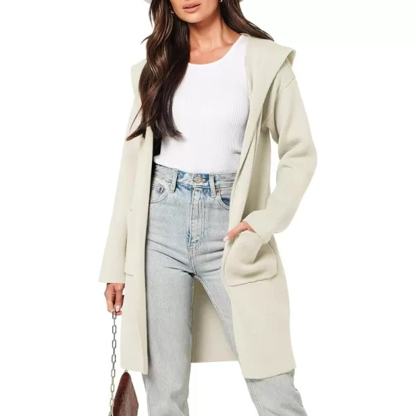 Caracilia Women's Hooded Cardigan Long Sleeve Open Front Casual Oversized Knit Sweater Jacket Coat with Pockets