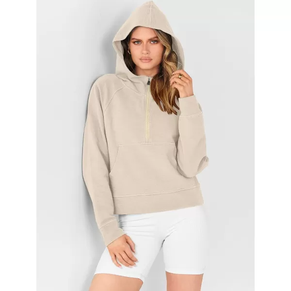 Caracilia Womens Hoodies Long Sleeve Half Zip Fleece Oversized Crop Pullover Sweatshirts with Pockets Thumb Hole