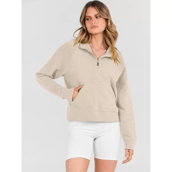 Caracilia Womens Hoodies Long Sleeve Half Zip Fleece Oversized Crop Pullover Sweatshirts with Pockets Thumb Hole