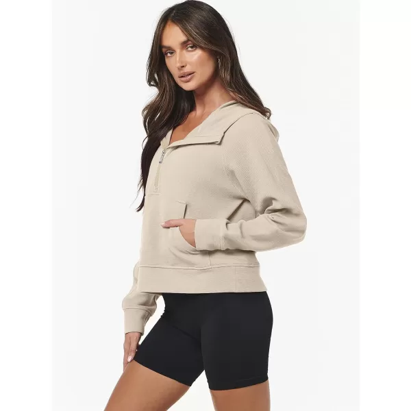 Caracilia Womens Hoodies Long Sleeve Half Zip Fleece Oversized Crop Pullover Sweatshirts with Pockets Thumb Hole