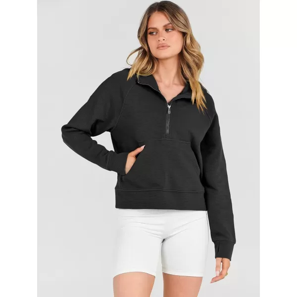 Caracilia Womens Hoodies Long Sleeve Half Zip Fleece Oversized Crop Pullover Sweatshirts with Pockets Thumb Hole