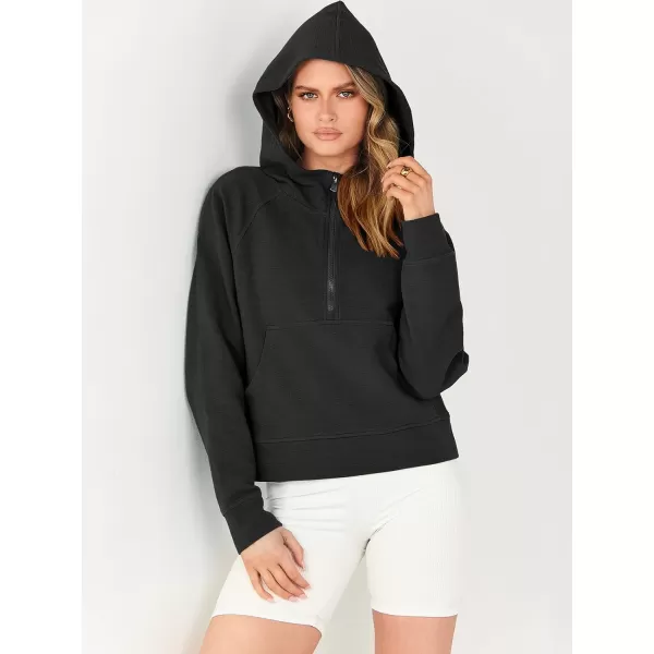 Caracilia Womens Hoodies Long Sleeve Half Zip Fleece Oversized Crop Pullover Sweatshirts with Pockets Thumb Hole