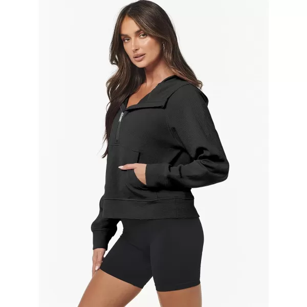 Caracilia Womens Hoodies Long Sleeve Half Zip Fleece Oversized Crop Pullover Sweatshirts with Pockets Thumb Hole