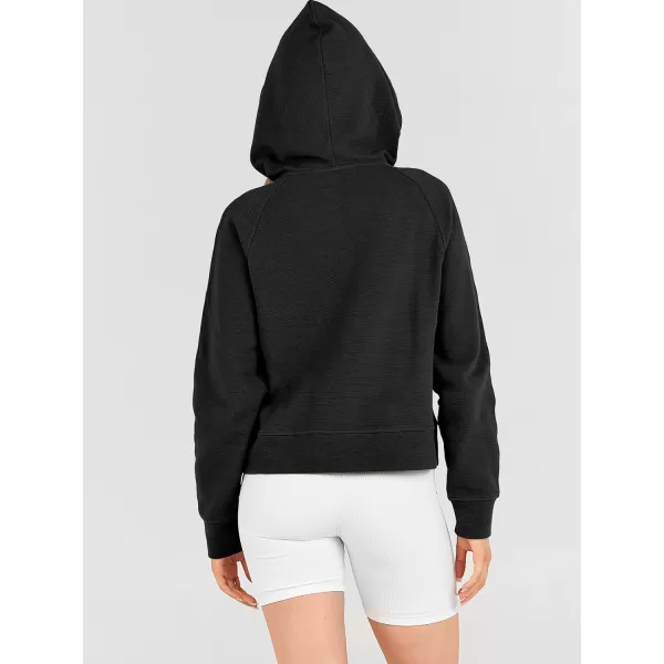 Caracilia Womens Hoodies Long Sleeve Half Zip Fleece Oversized Crop Pullover Sweatshirts with Pockets Thumb Hole