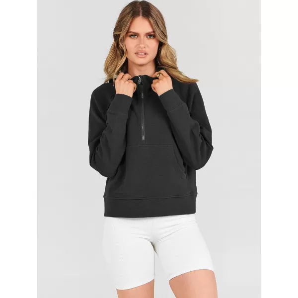 Caracilia Womens Hoodies Long Sleeve Half Zip Fleece Oversized Crop Pullover Sweatshirts with Pockets Thumb Hole