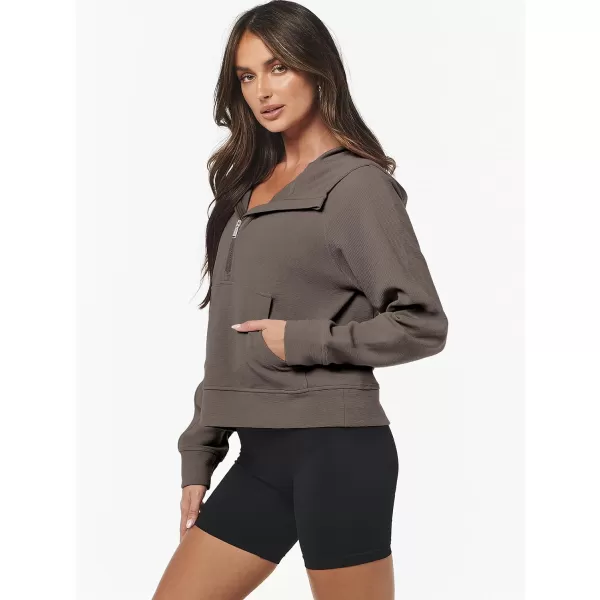 Caracilia Womens Hoodies Long Sleeve Half Zip Fleece Oversized Crop Pullover Sweatshirts with Pockets Thumb Hole