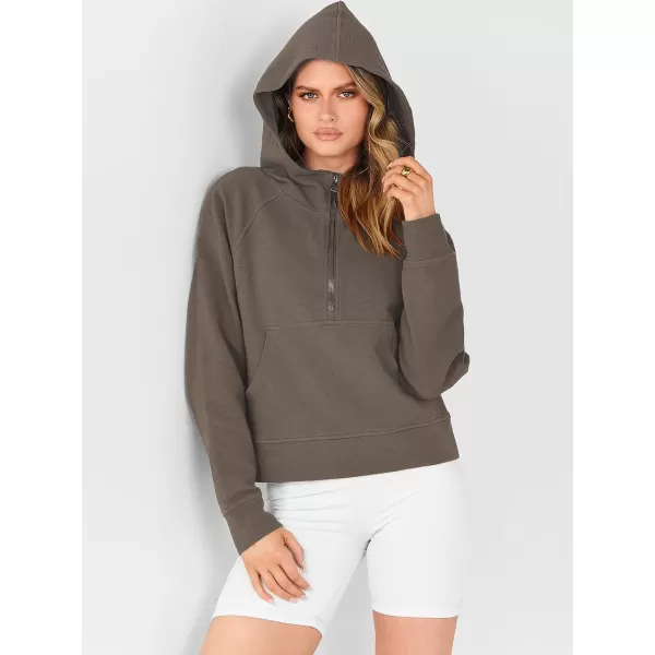 Caracilia Womens Hoodies Long Sleeve Half Zip Fleece Oversized Crop Pullover Sweatshirts with Pockets Thumb Hole