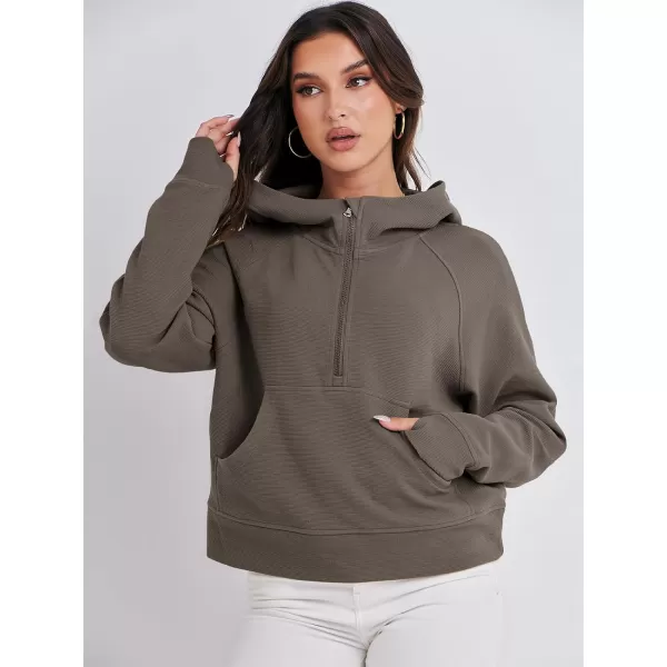 Caracilia Womens Hoodies Long Sleeve Half Zip Fleece Oversized Crop Pullover Sweatshirts with Pockets Thumb Hole