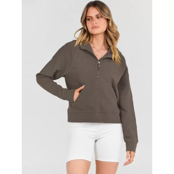 Caracilia Womens Hoodies Long Sleeve Half Zip Fleece Oversized Crop Pullover Sweatshirts with Pockets Thumb Hole