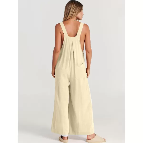 Caracilia Women's Linen Overalls Casual Loose Sleeveless Adjustable Straps Bib Wide Leg Jumpsuit with Pockets