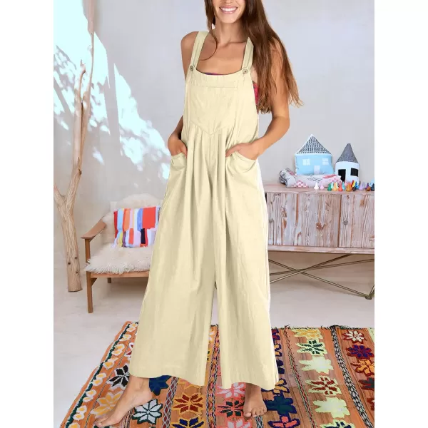 Caracilia Women's Linen Overalls Casual Loose Sleeveless Adjustable Straps Bib Wide Leg Jumpsuit with Pockets