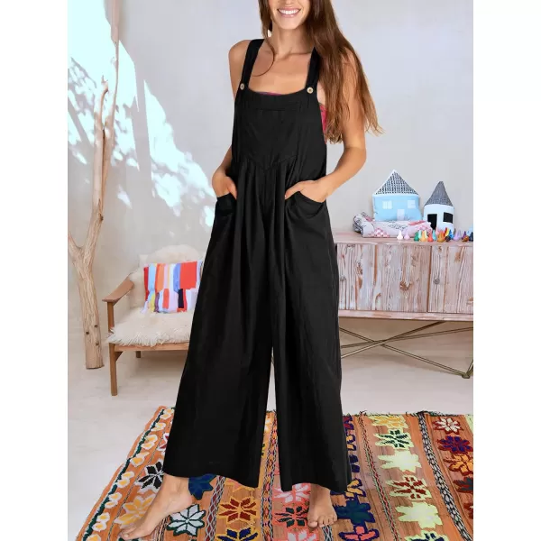 Caracilia Women's Linen Overalls Casual Loose Sleeveless Adjustable Straps Bib Wide Leg Jumpsuit with Pockets