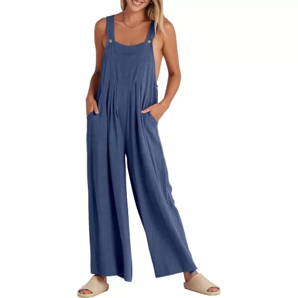 Caracilia Women's Linen Overalls Casual Loose Sleeveless Adjustable Straps Bib Wide Leg Jumpsuit with Pockets