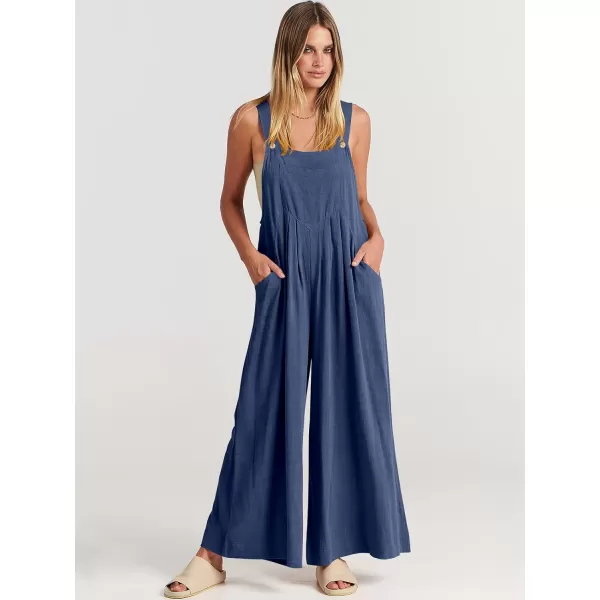 Caracilia Women's Linen Overalls Casual Loose Sleeveless Adjustable Straps Bib Wide Leg Jumpsuit with Pockets
