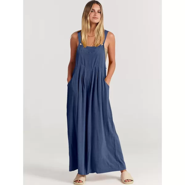 Caracilia Women's Linen Overalls Casual Loose Sleeveless Adjustable Straps Bib Wide Leg Jumpsuit with Pockets