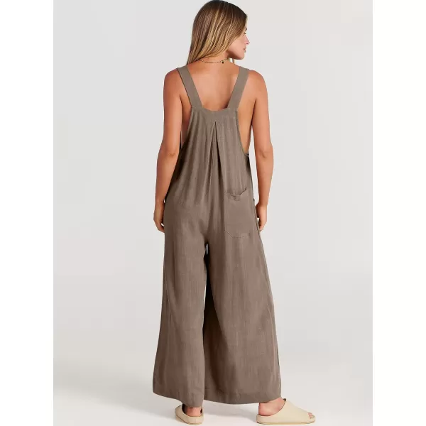Caracilia Women's Linen Overalls Casual Loose Sleeveless Adjustable Straps Bib Wide Leg Jumpsuit with Pockets