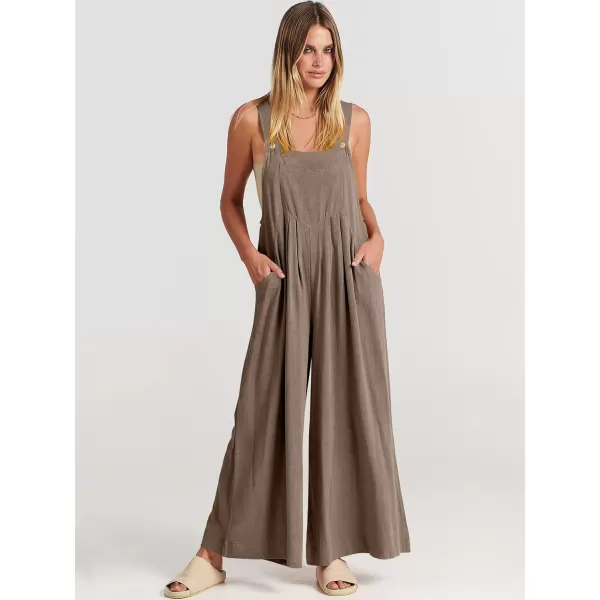 Caracilia Women's Linen Overalls Casual Loose Sleeveless Adjustable Straps Bib Wide Leg Jumpsuit with Pockets
