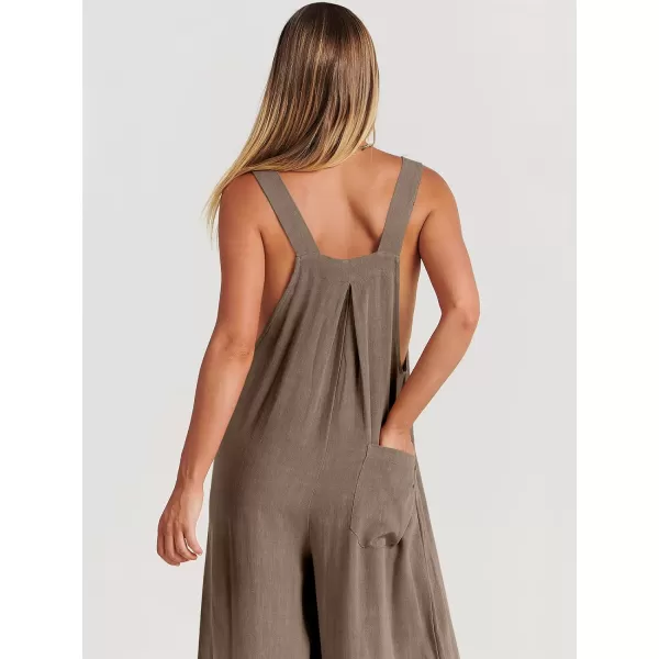 Caracilia Women's Linen Overalls Casual Loose Sleeveless Adjustable Straps Bib Wide Leg Jumpsuit with Pockets