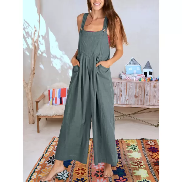 Caracilia Women's Linen Overalls Casual Loose Sleeveless Adjustable Straps Bib Wide Leg Jumpsuit with Pockets