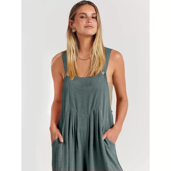 Caracilia Women's Linen Overalls Casual Loose Sleeveless Adjustable Straps Bib Wide Leg Jumpsuit with Pockets