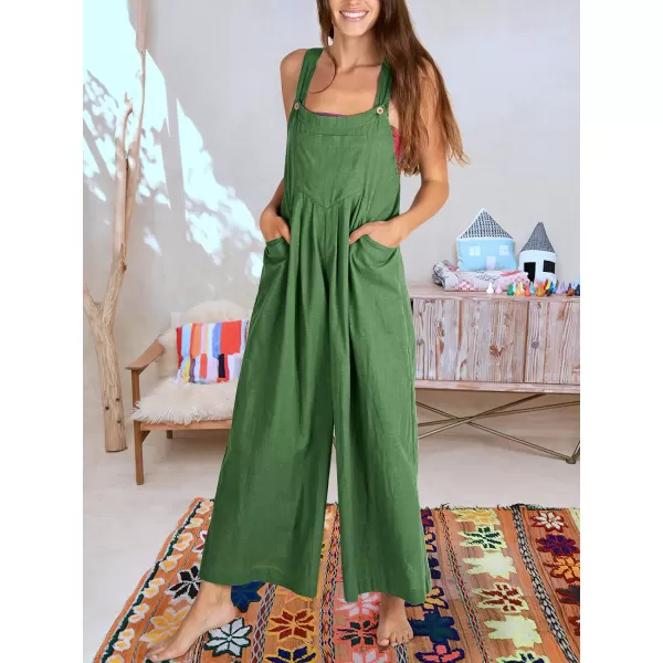 Caracilia Women's Linen Overalls Casual Loose Sleeveless Adjustable Straps Bib Wide Leg Jumpsuit with Pockets