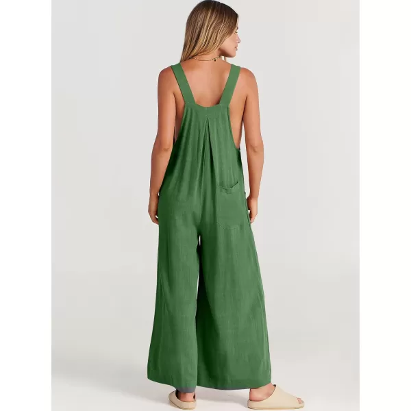 Caracilia Women's Linen Overalls Casual Loose Sleeveless Adjustable Straps Bib Wide Leg Jumpsuit with Pockets