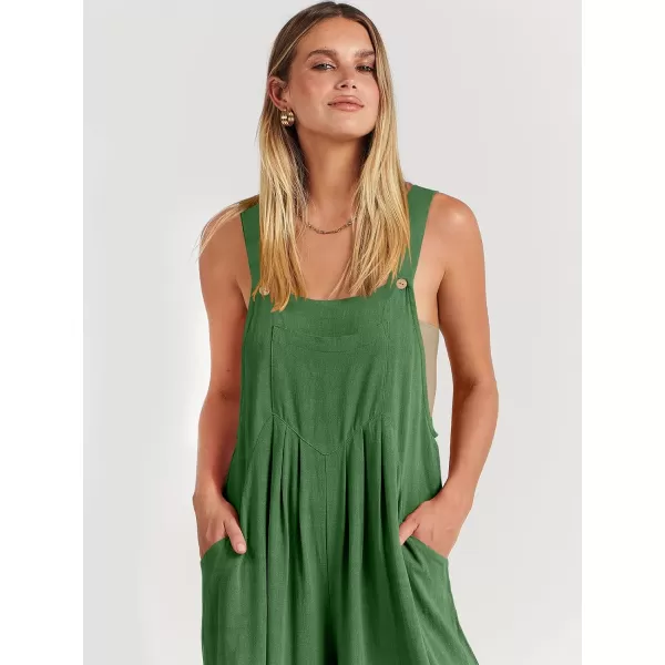 Caracilia Women's Linen Overalls Casual Loose Sleeveless Adjustable Straps Bib Wide Leg Jumpsuit with Pockets