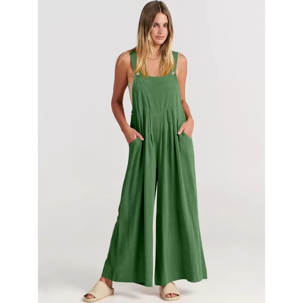 Caracilia Women's Linen Overalls Casual Loose Sleeveless Adjustable Straps Bib Wide Leg Jumpsuit with Pockets