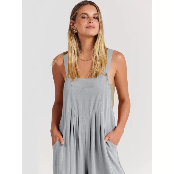 Caracilia Women's Linen Overalls Casual Loose Sleeveless Adjustable Straps Bib Wide Leg Jumpsuit with Pockets