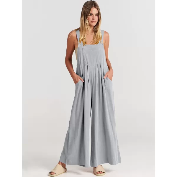 Caracilia Women's Linen Overalls Casual Loose Sleeveless Adjustable Straps Bib Wide Leg Jumpsuit with Pockets