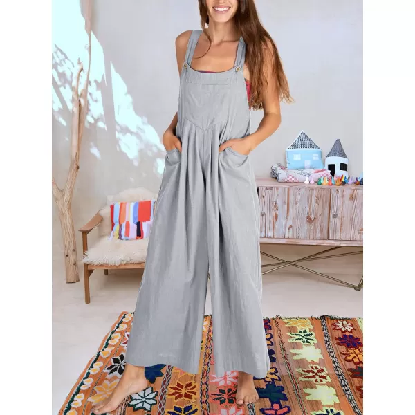 Caracilia Women's Linen Overalls Casual Loose Sleeveless Adjustable Straps Bib Wide Leg Jumpsuit with Pockets