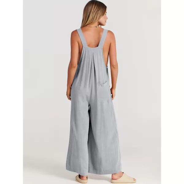 Caracilia Women's Linen Overalls Casual Loose Sleeveless Adjustable Straps Bib Wide Leg Jumpsuit with Pockets