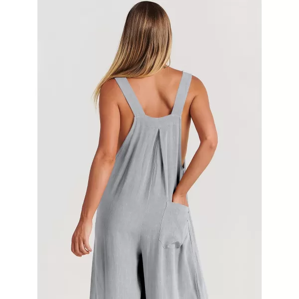 Caracilia Women's Linen Overalls Casual Loose Sleeveless Adjustable Straps Bib Wide Leg Jumpsuit with Pockets