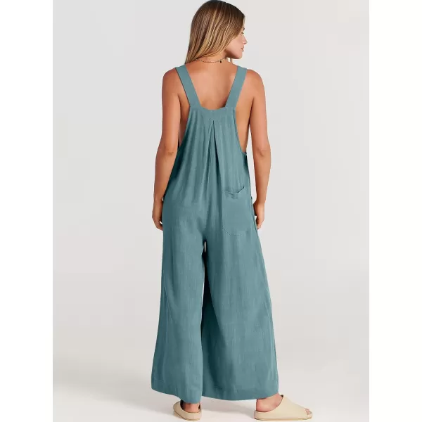 Caracilia Women's Linen Overalls Casual Loose Sleeveless Adjustable Straps Bib Wide Leg Jumpsuit with Pockets
