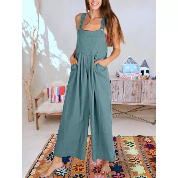 Caracilia Women's Linen Overalls Casual Loose Sleeveless Adjustable Straps Bib Wide Leg Jumpsuit with Pockets