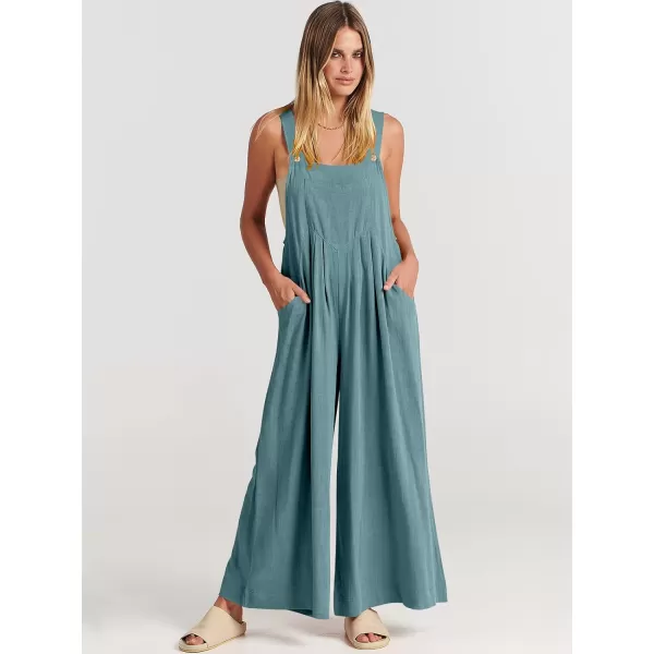 Caracilia Women's Linen Overalls Casual Loose Sleeveless Adjustable Straps Bib Wide Leg Jumpsuit with Pockets