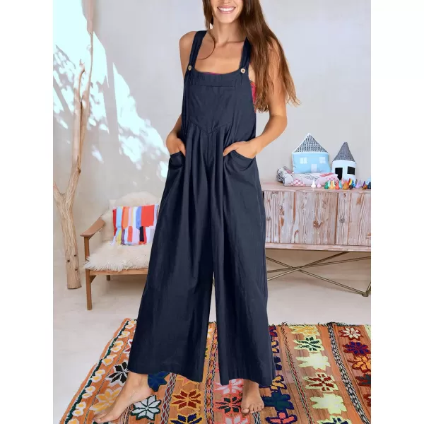 Caracilia Women's Linen Overalls Casual Loose Sleeveless Adjustable Straps Bib Wide Leg Jumpsuit with Pockets