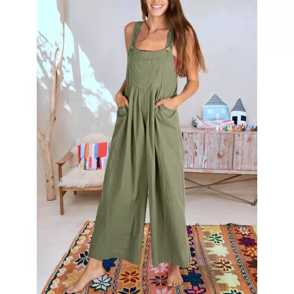 Caracilia Women's Linen Overalls Casual Loose Sleeveless Adjustable Straps Bib Wide Leg Jumpsuit with Pockets